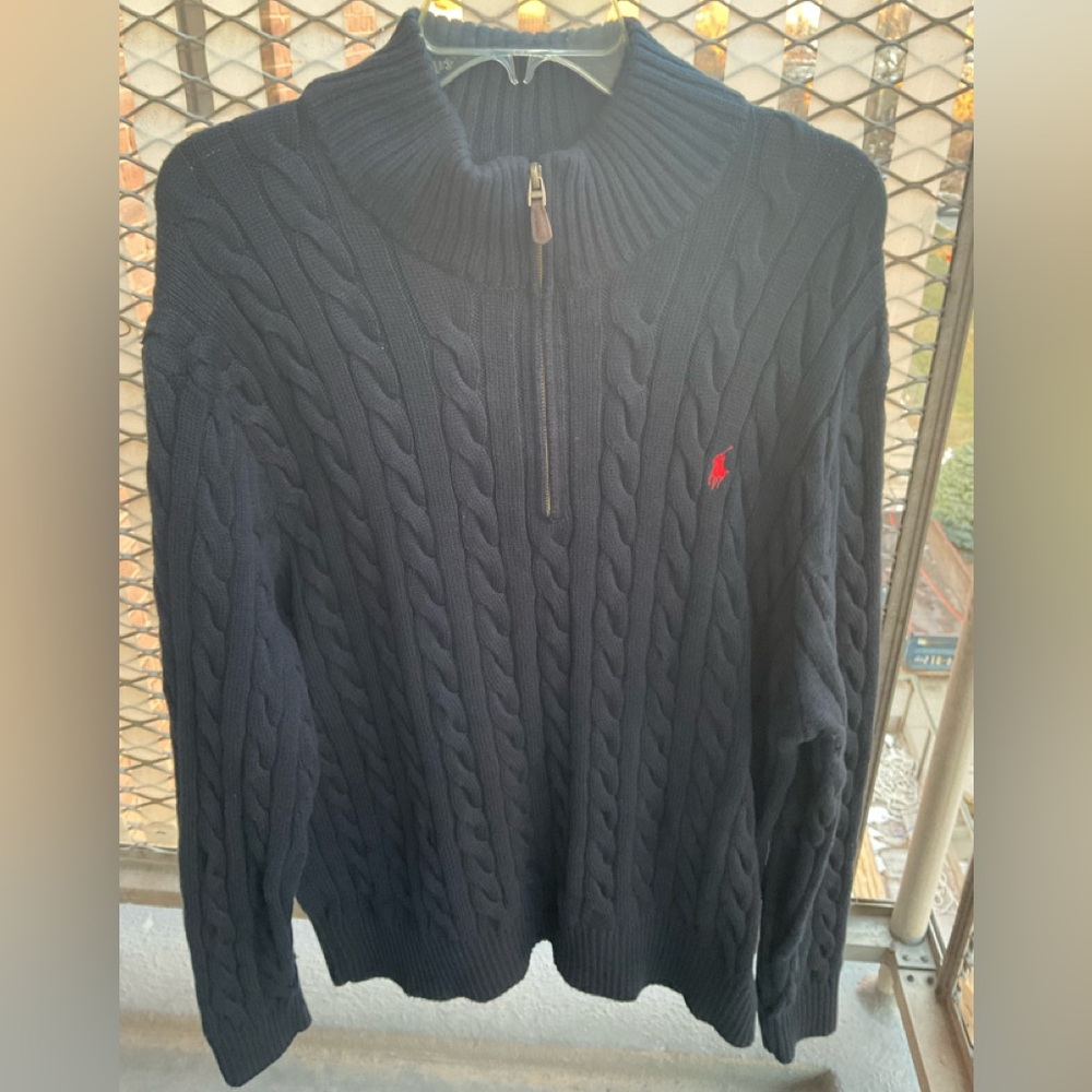 Polo Ralph Lauren Cable-knit Cotton Quarter Zip Sweater- Navy